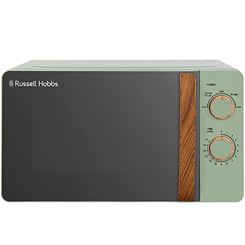 Russell Hobbs RHMM713MG-N manuelle Mikrowelle, 17 l, Griff und Regler in Holzoptik, Mattgrün