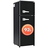 DRIXNO Retro-Kühlschrank. Kühl-Gefrier-Kombination, 105.5 cm hoch, 41 cm breit, zweitürig, 92 Liter Gesamtvolumen, mit 28 Liter Gefriervolumen.181 kWh/Jahr, -27°C ~13°C, LED-Licht