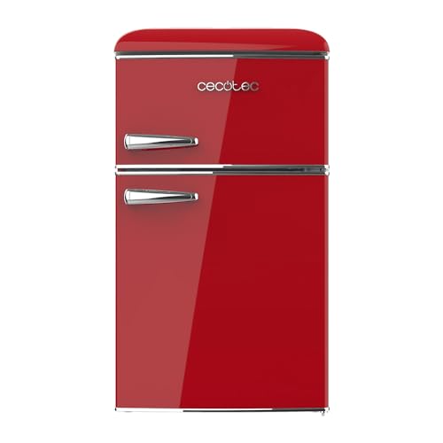 Cecotec Mini Retro Kühlschrank 2 Türen 85 L Bolero CoolMarket 2D Origin 86 Rot. Mini-Kühlschrank, LED-Innenbeleuchtung, Chromgriff, Glasablagen, Flaschenöffner, Rot.