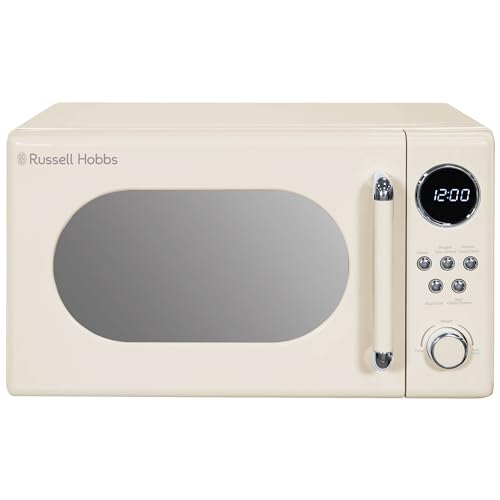 Russell Hobbs RHM2044C Digitale Retro-Mikrowelle, 20 Liter, cremefarben, 800 W, Spiegel-Finish, 8 automatische Kocheinstellungen, 5 Leistungsstufen